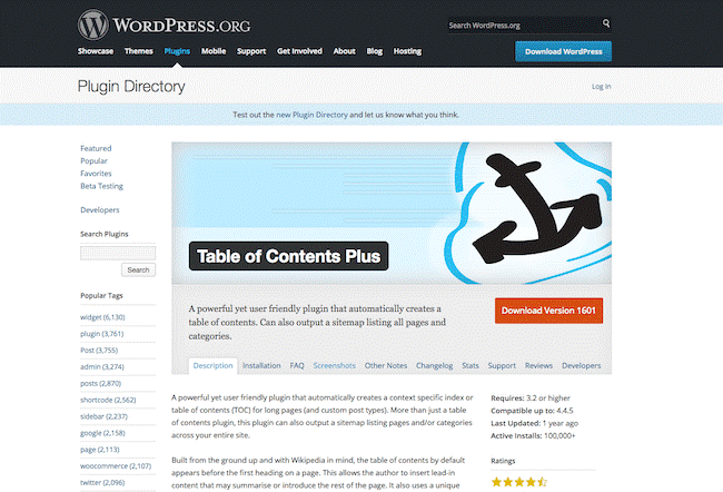 Plugin Tao Muc Luc Wordpress Table of Contents Plus